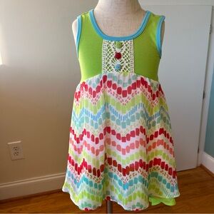 Jona Michelle Sz 3T Green and Blue Dress with Crochet Accent